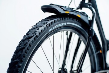 Detailed close-up of a rugged bicycle tire showcasing its tread and design for outdoor adventures isolated on transparent background