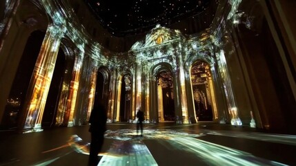 Obraz premium Discover the enchanting vibrancy of light projections showcased in a historic setting