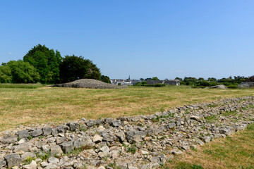 The large broken menhir in Locmariaquer in Europe, France, Brittany, Morbihan, Locmariaquer, in summer, on a sunny day.