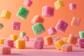 Colorful Square Candies in Air