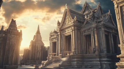 Fototapeta premium Ancient Khmer Temples Majestic Sunrise Architectural Wonders of the World