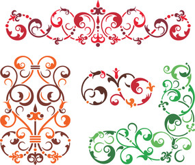 Floral ornamental arabesque designs vector set in traditional Oriental style. Colorful luxury vintage page decorations. Ready to cut graphics for backgrounds, invitations, greeting cards, wallpapers.