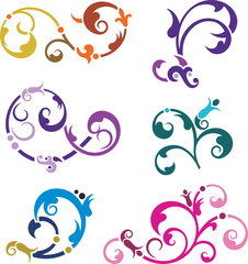 Floral ornamental arabesque designs vector set in traditional Oriental style. Colorful luxury vintage page decorations. Ready to cut graphics for backgrounds, invitations, greeting cards, wallpapers.