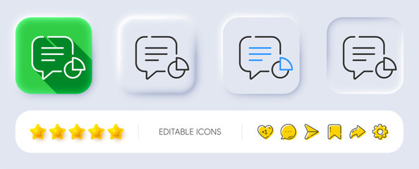 Statistic line icon. Neumorphic, Flat shadow, 3d buttons. Data pie-chart sign. Chat report symbol. Line statistic icon. Social media icons. Vector