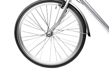 Elegant close-up of a bicycle wheel showcasing intricate spoke design on a minimalist background isolated on transparent background