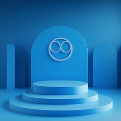 Bright Blue Podiums Positioned in a Modern Sports Arena During a Competition Event