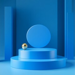 Bright Blue Podiums Positioned in a Modern Sports Arena During a Competition Event