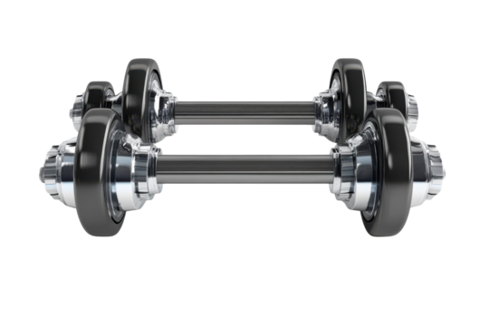 A sleek set of dumbbells resting on a clean surface ready for a workout session at home isolated on transparent background