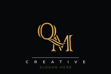 Sophisticated gold QM monogram logo on a sleek black background, ideal for branding, creative design, and luxurious themes.