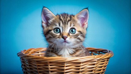 Mischievous Kitten with Playful Eyes in a Basket