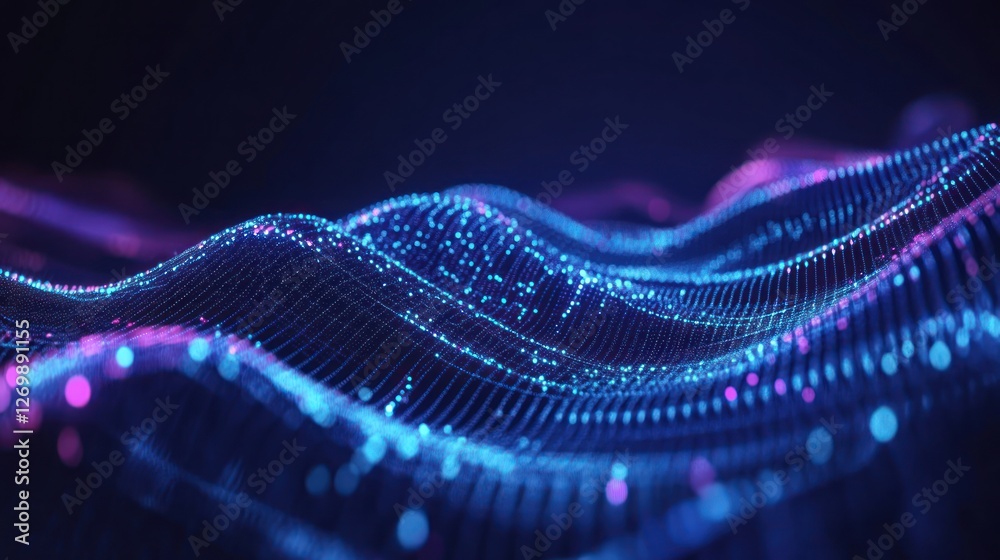 Wall mural abstract digital wave with glowing particles and lines background