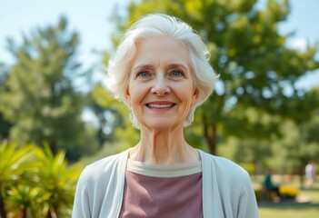 Elderly woman outdoors with natural light