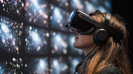 Exploring Virtual Worlds: A Woman Immersed in VR Technology and the Metaverse