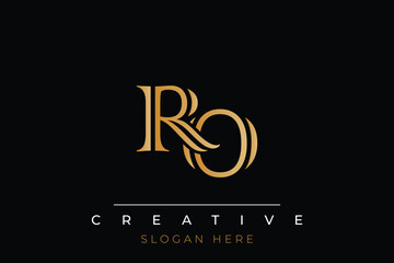 Sophisticated gold RO monogram logo on a sleek black background, ideal for branding, creative design, and luxurious themes.