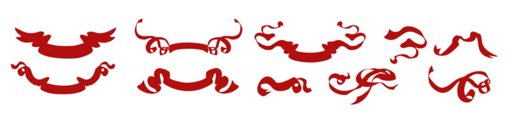 Obraz premium Vector red banner label ribbons, Design for greeting cards, banners, invitations. ribbon border, Hand drawn design element. 