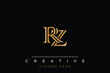 Sophisticated gold RZ monogram logo on a sleek black background, ideal for branding, creative design, and luxurious themes.
