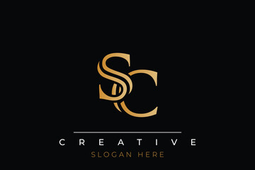 Sophisticated gold SC monogram logo on a sleek black background, ideal for branding, creative design, and luxurious themes.