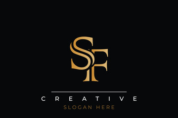 Sophisticated gold SF monogram logo on a sleek black background, ideal for branding, creative design, and luxurious themes.
