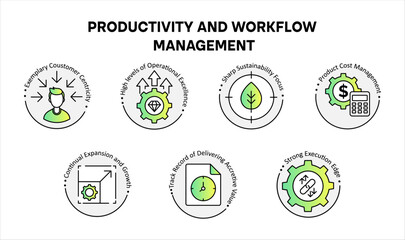 Vector icon for productivity and workflow management. Depicts time efficiency, strategic growth, supply chain, and operational success.