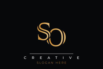 Sophisticated gold SO monogram logo on a sleek black background, ideal for branding, creative design, and luxurious themes.