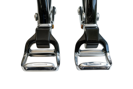 Sleek black and silver ski bindings ready for adventure on a sunny alpine day isolated on transparent background