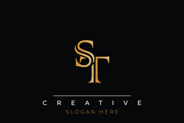 Sophisticated gold ST monogram logo on a sleek black background, ideal for branding, creative design, and luxurious themes.