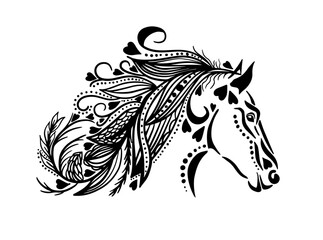 Horse head abstract. Hand drawing. Not AI, Vector illustration