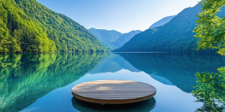 Serene Mountain Lake With Wooden Platform
