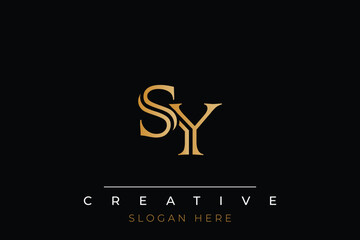 Sophisticated gold SY monogram logo on a sleek black background, ideal for branding, creative design, and luxurious themes.