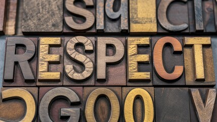 The word respect displayed with vintage wooden letterpress blocks