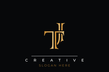 Sophisticated gold TJ monogram logo on a sleek black background, ideal for branding, creative design, and luxurious themes.