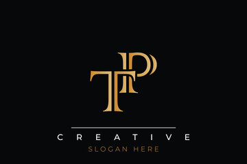 Sophisticated gold TP monogram logo on a sleek black background, ideal for branding, creative design, and luxurious themes.