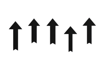 Simple black arrows point upwards in a creative arrangement against a white background isolated on transparent background