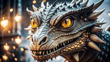 Fototapeta premium A Scary Dragon with Glowing Yellow Eyes