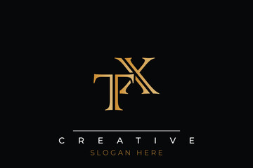 Sophisticated gold TX monogram logo on a sleek black background, ideal for branding, creative design, and luxurious themes.
