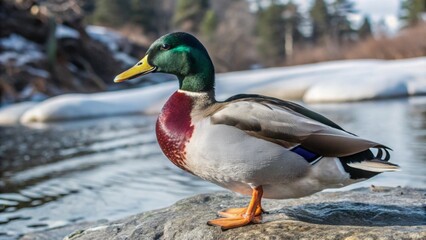 Fototapeta premium A Duck Swimming in a Lake