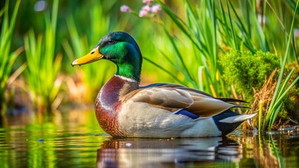 Fototapeta premium A Duck Swimming in a Lake