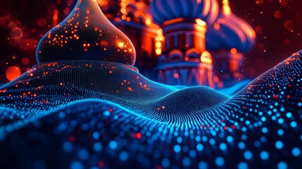 Saint Basil s Cathedral In Digital Network Style, Moscow, Russia. Abstract Background