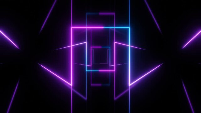 Square purple neon tunnel loop animation background