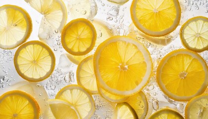 Lemon slices floating in sparkling water create a refreshing drink display