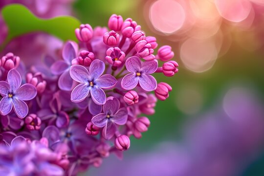 Close up of purple lilac flowers, Syringa x hyacinthiflora, Louvois variety Arnold Arboretum, Jamaica Plain, Massachusetts.