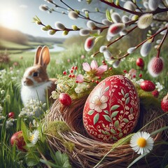 Easter, egg,  symbol, flower, celebration, shape, circle, gift, vintage, ball, spring, card, 3d, element, eggs, season