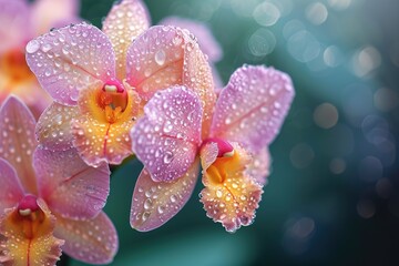 Fototapeta premium Beautiful orchid flower blooming at rainy season. Vanda orchid. isolated on blur background