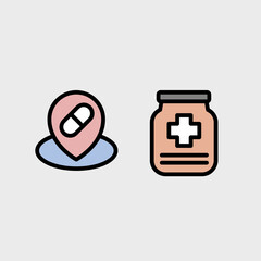 Fototapeta premium Pharmacy and medicine symbols - clean and modern medic symbol set.