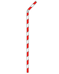 Drinking tube, flexible corrugated striped red-white - vector full color illustration. Drinking straw, plastic, flexible	