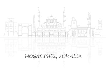Outline Skyline panorama of city of Mogadishu, Somalia - vector illustration