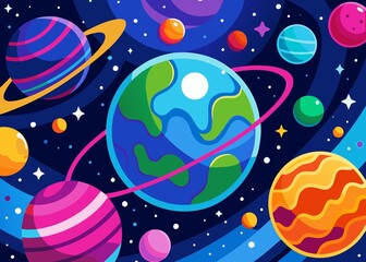 Abstract background with planets and stars