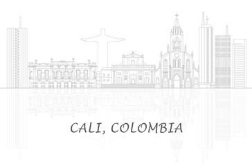 Fototapeta premium Outline Skyline panorama of city of Cali, Colombia - vector illustration
