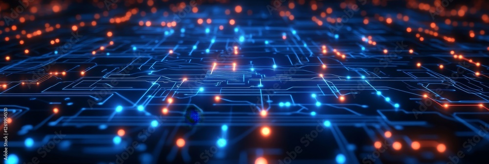 Poster futuristic circuit board pattern technology background, 3d render with seamless looping animation