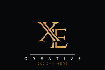Sophisticated gold XE monogram logo on a sleek black background, ideal for branding, creative design, and luxurious themes.